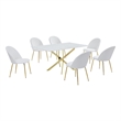 Best Quality Furniture Glass with White Marble Wrap Dining Set and White Chairs