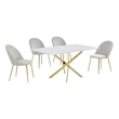 Best Quality Furniture Glass with White Marble Wrap Dining Set and Cream Chairs