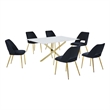 Best Quality Furniture Glass with White Marble Wrap Dining Set and Black Chairs