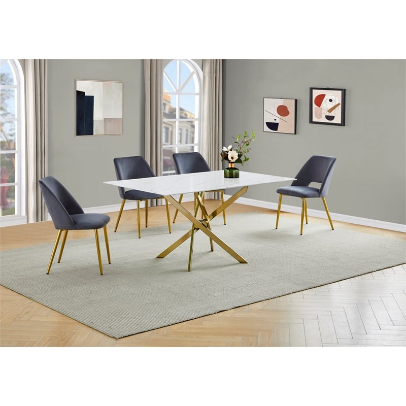Best Quality Furniture Glass with White Marble Wrap Dining Set and Gray Chairs