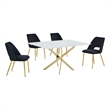 Best Quality Furniture Glass with White Marble Wrap Dining Set and Black Chairs