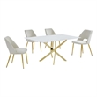 Best Quality Furniture Glass with White Marble Wrap Dining Set and Cream Chairs