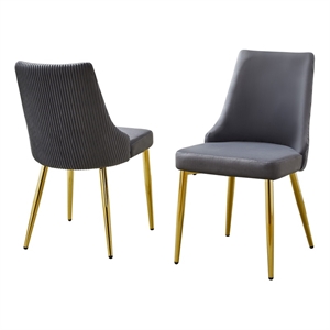 Best Quality Furniture Set of 2 Velvet Side Chairs in Dark Gray and Pleated Back