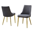 Best Quality Furniture Set of 2 Velvet Side Chairs in Dark Gray and Pleated Back
