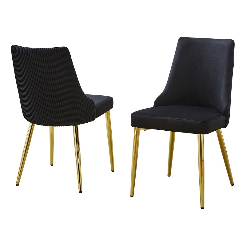 Best Quality Furniture Set of 2 Velvet Side Chairs in Black and Pleated Back