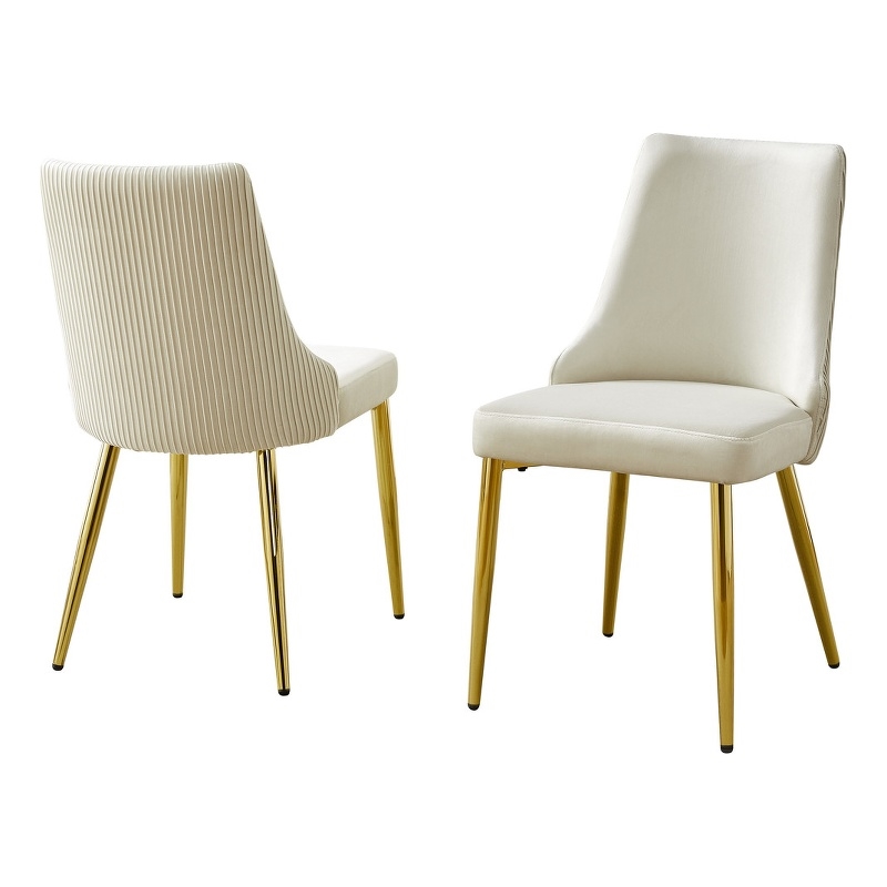 Best Quality Furniture Set of 2 Velvet Side Chairs in Cream and Pleated Back