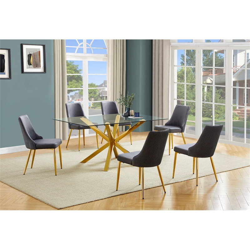 Best Quality Furniture Clear Glass Dining Set with Velvet Upholstered Chairs