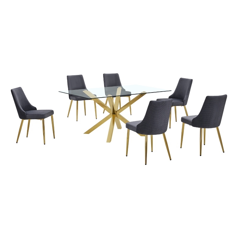 Best Quality Furniture Clear Glass Dining Set with Velvet Upholstered Chairs
