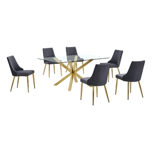 Best Quality Furniture Clear Glass Dining Set with Velvet Upholstered Chairs
