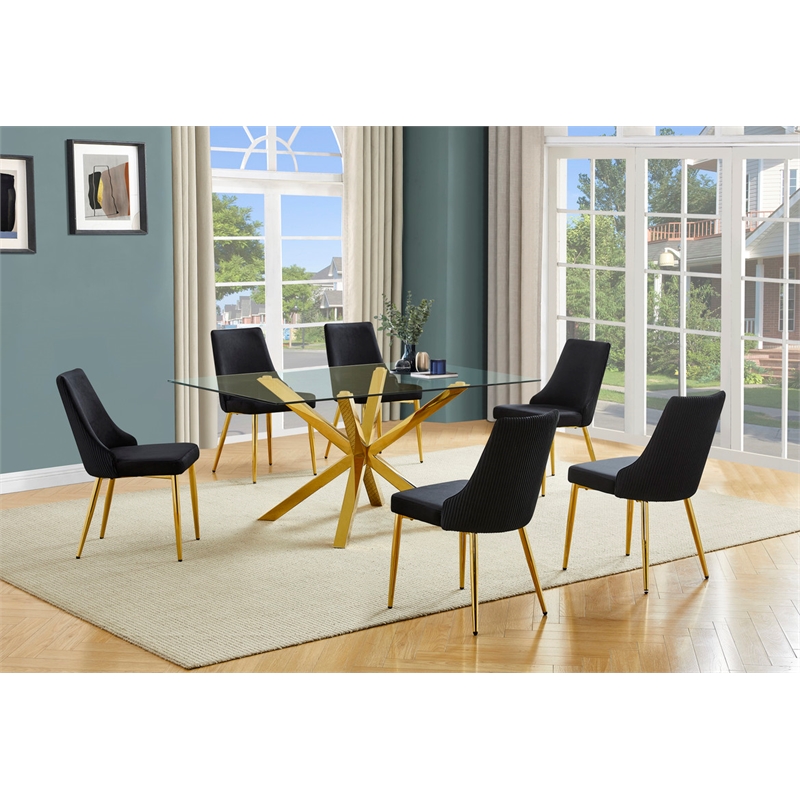 Best Quality Furniture Clear Glass Dining Set with Velvet Upholstered Chairs