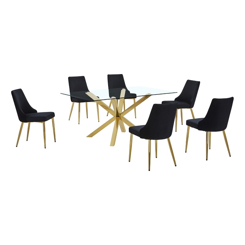 Best Quality Furniture Clear Glass Dining Set with Velvet Upholstered Chairs