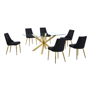 Best Quality Furniture Clear Glass Dining Set with Velvet Upholstered Chairs