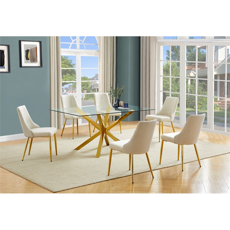 Best Quality Furniture Clear Glass Dining Set with Velvet Upholstered Chairs