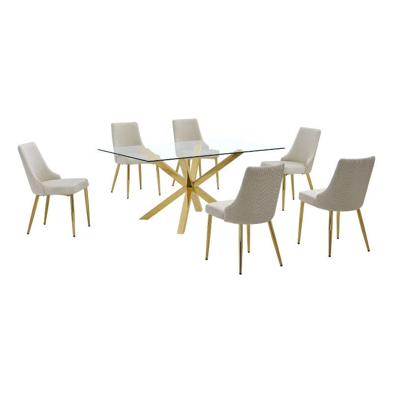 Best Quality Furniture Clear Glass Dining Set with Velvet Upholstered Chairs