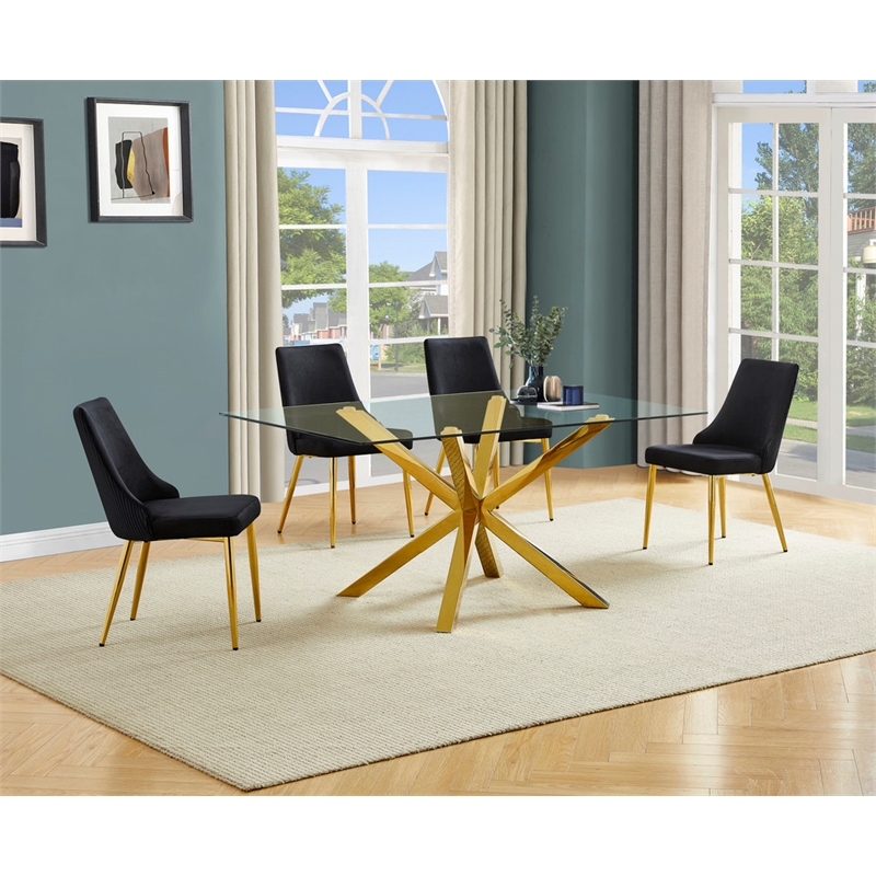 Best Quality Furniture Clear Glass Dining Set with Velvet Upholstered Chairs