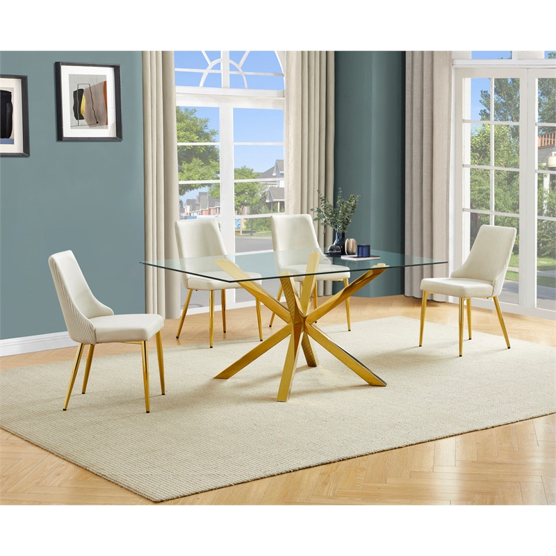 Best Quality Furniture Clear Glass Dining Set with Velvet Upholstered Chairs