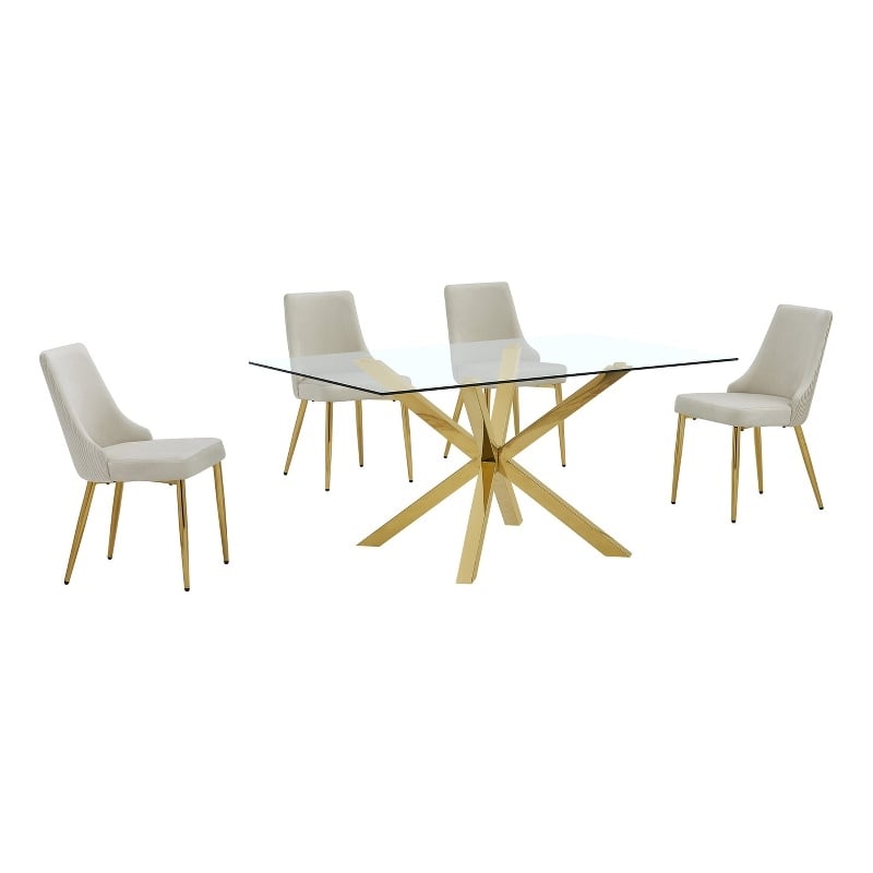 Best Quality Furniture Clear Glass Dining Set with Velvet Upholstered Chairs