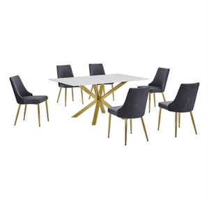 Best Quality Furniture White Marble Wrap Glass Dining Set with Velvet Chairs