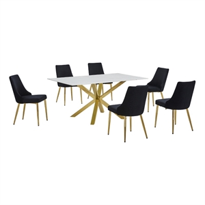 Best Quality Furniture White Marble Wrap Glass Dining Set with Velvet Chairs