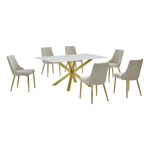 Best Quality Furniture White Marble Wrap Glass Dining Set with Velvet Chairs