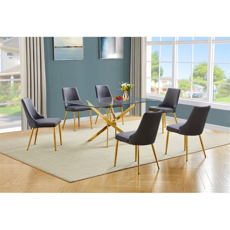 Best Quality Furniture Clear Glass Dining Set with Velvet Upholstered Chairs