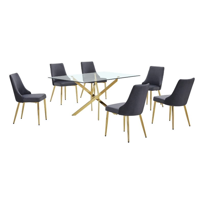 Best Quality Furniture Clear Glass Dining Set with Velvet Upholstered Chairs
