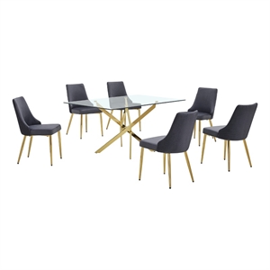 Best Quality Furniture Clear Glass Dining Set with Velvet Upholstered Chairs