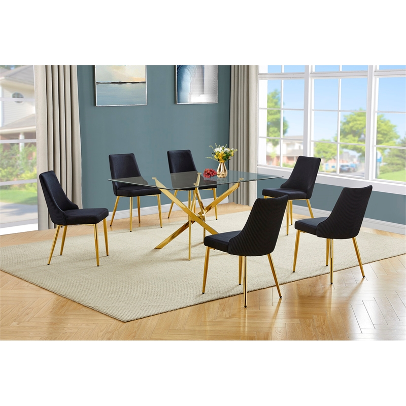 Best Quality Furniture Clear Glass Dining Set with Velvet Upholstered Chairs