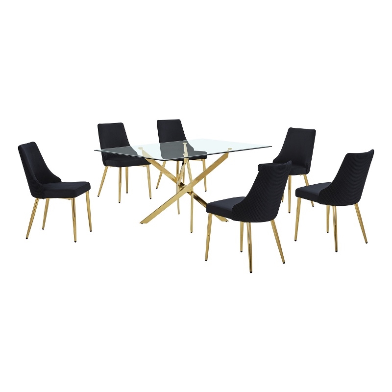 Best Quality Furniture Clear Glass Dining Set with Velvet Upholstered Chairs