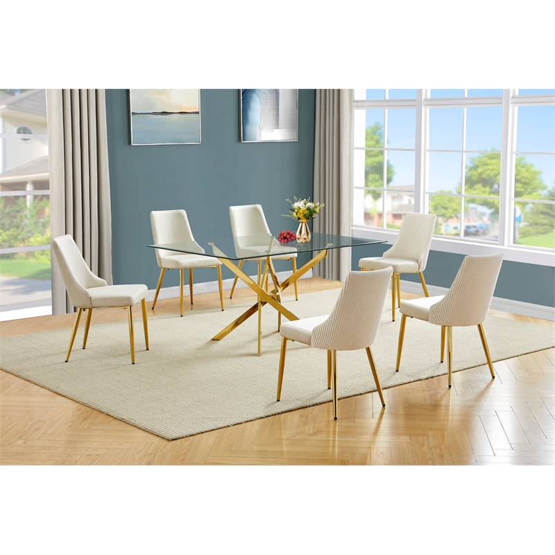 Best Quality Furniture Clear Glass Dining Set with Velvet Upholstered Chairs