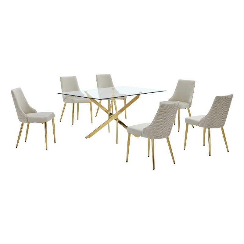 Best Quality Furniture Clear Glass Dining Set with Velvet Upholstered Chairs