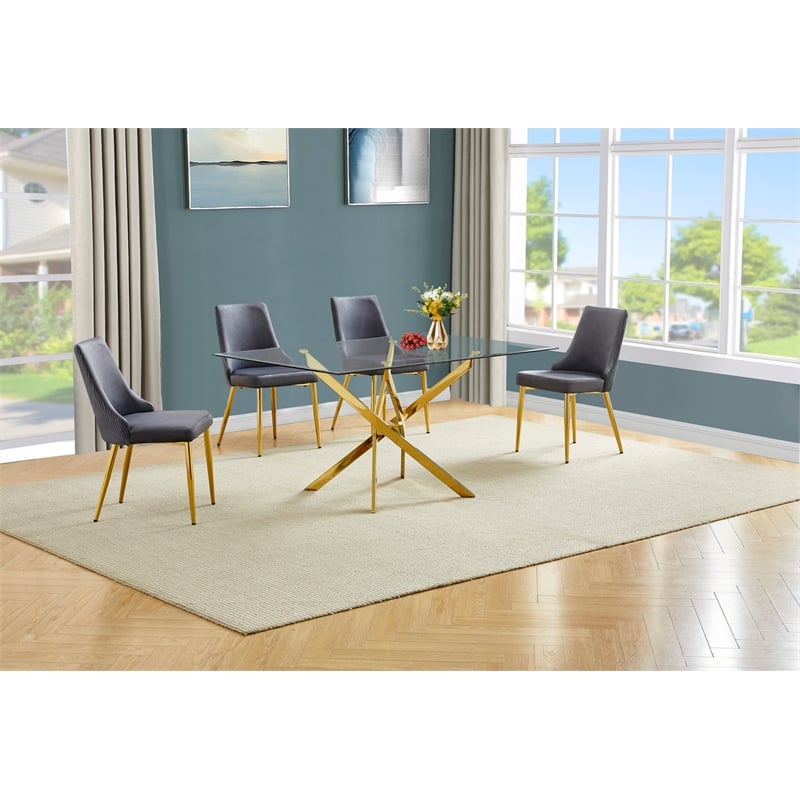 Best Quality Furniture Clear Glass Dining Set with Velvet Upholstered Chairs