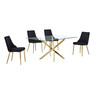 Best Quality Furniture Clear Glass Dining Set with Velvet Upholstered Chairs