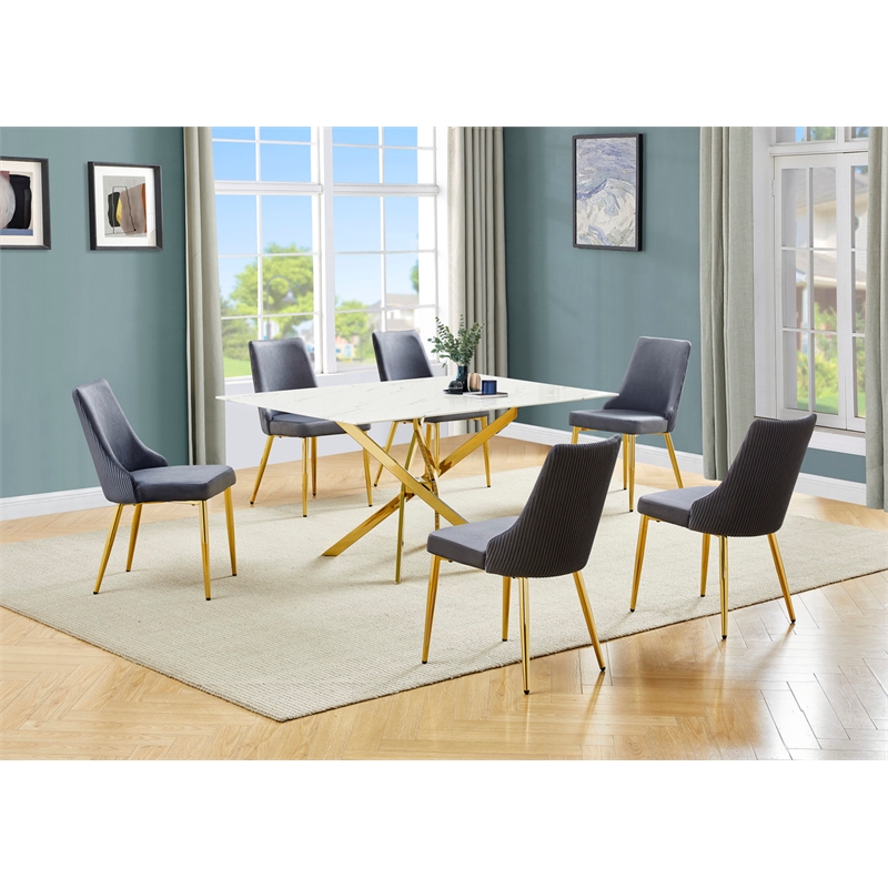 Best Quality Furniture White Marble Wrap Glass Dining Set with Velvet Chairs
