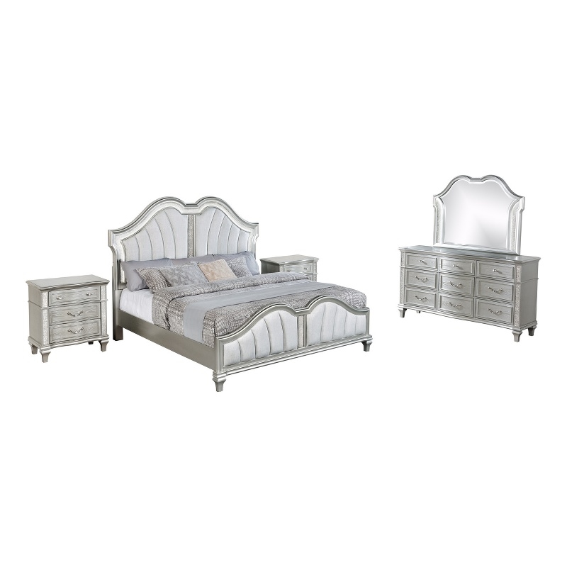 Best Quality Furniture Silver Embossed Wood Bedroom Set with King Panel Bed