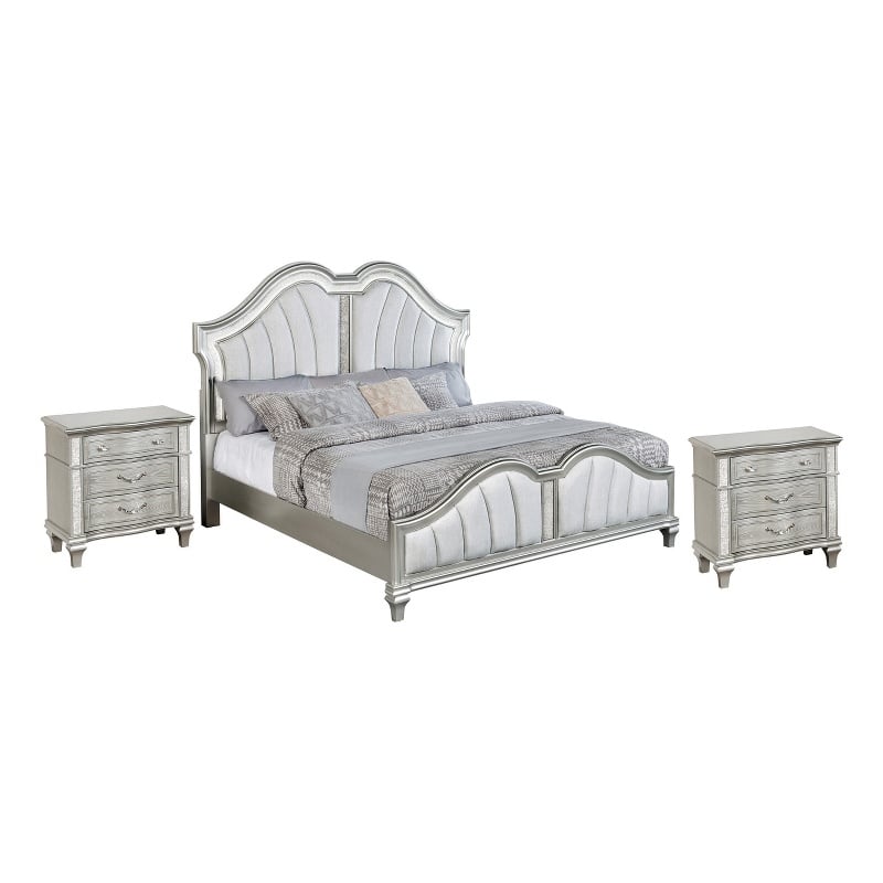 Best Quality Furniture Silver Embossed Wood Bedroom Set with King Panel Bed