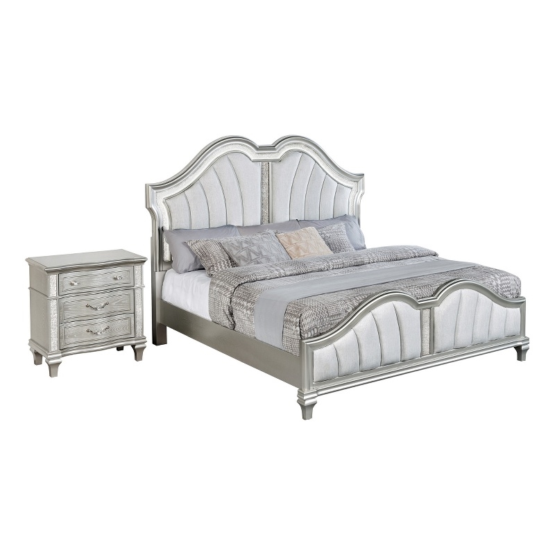 Best Quality Furniture Silver Embossed Wood Bedroom Set with King Panel Bed