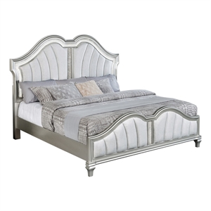 Best Quality Furniture Silver Embossed Wood King Panel Bed with LED Headboard