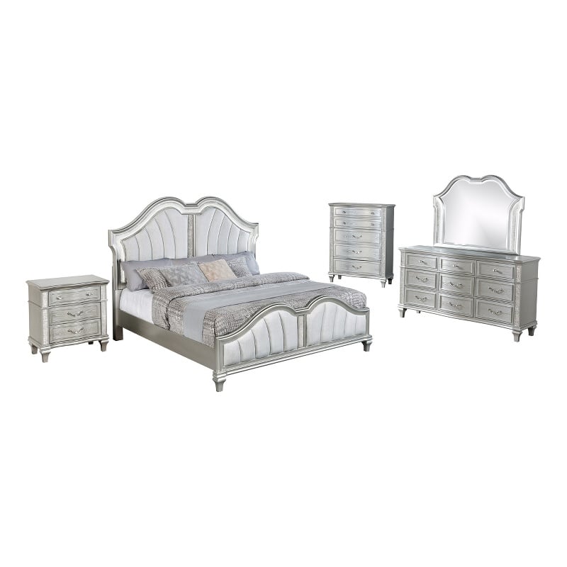 Best Quality Furniture Silver Embossed Wood Bedroom Set with Queen Panel Bed