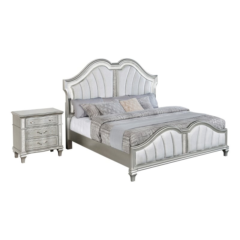Best Quality Furniture Silver Embossed Wood Bedroom Set with Queen Panel Bed