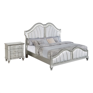 Best Quality Furniture Silver Embossed Wood Bedroom Set with Queen Panel Bed