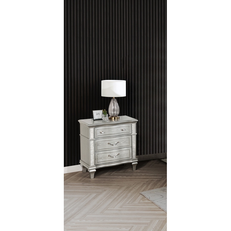 Best Quality Furniture Glam Glitter & Silver Embossed Wood Nightstand