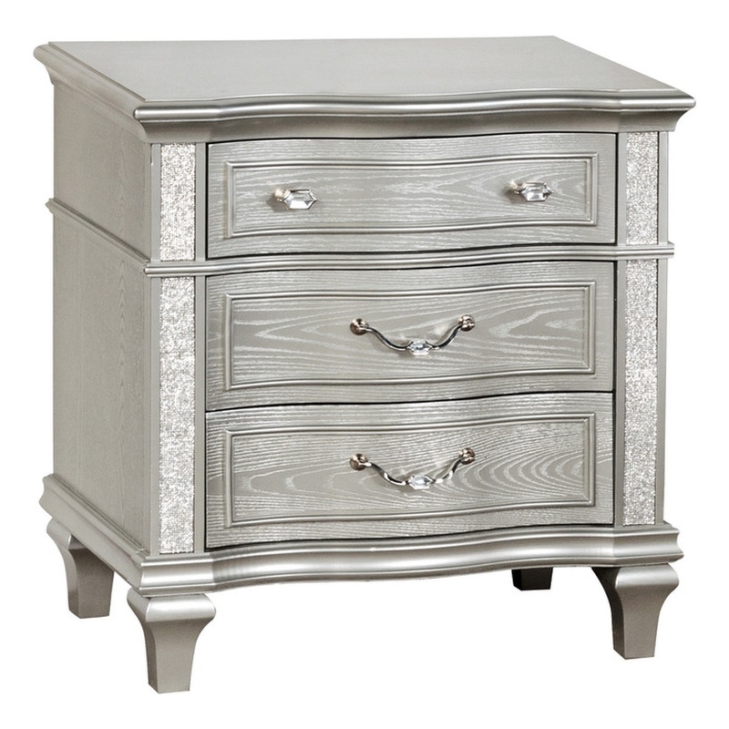 Best Quality Furniture Glam Glitter & Silver Embossed Wood Nightstand