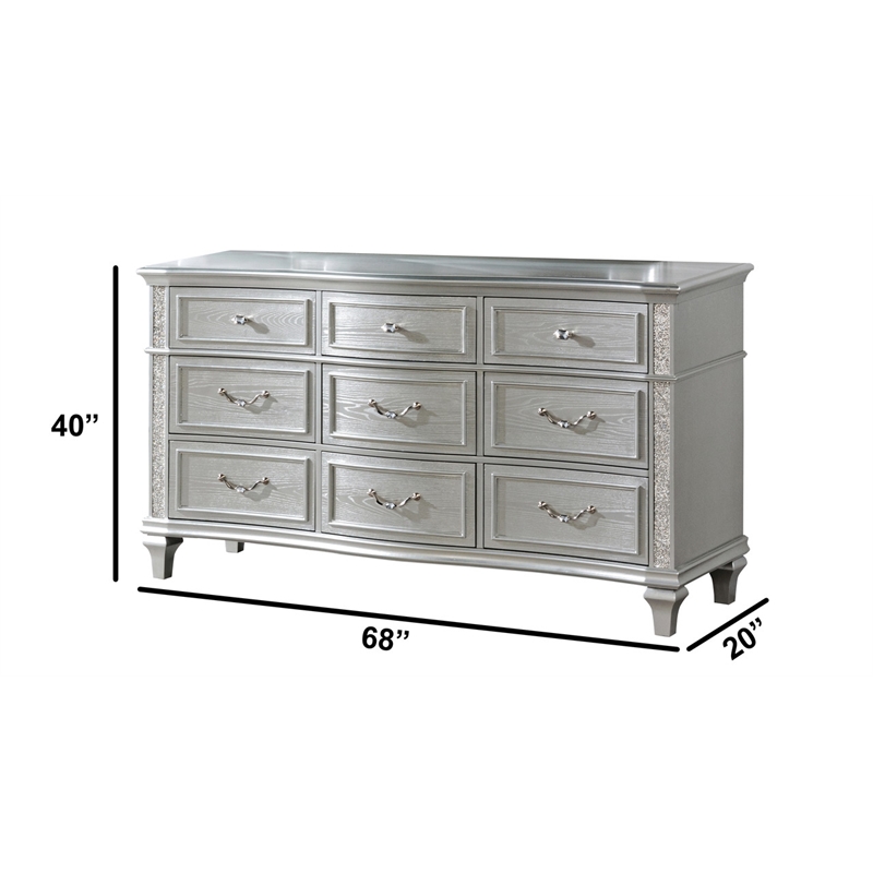 Best Quality Furniture Glam Glitter & Silver Embossed Wood Horizontal Dresser