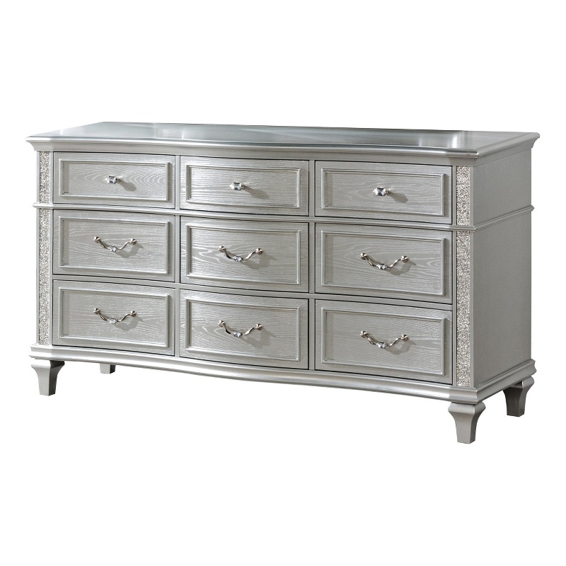 Best Quality Furniture Glam Glitter & Silver Embossed Wood Horizontal Dresser