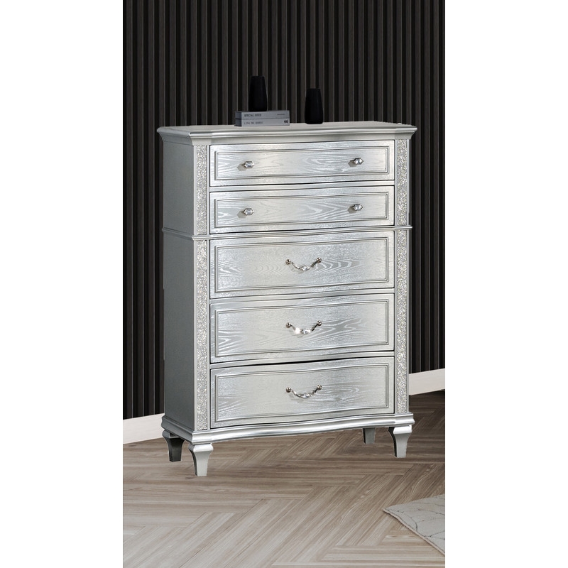 Best Quality Furniture Glam Glitter & Silver Embossed Wood Dresser Chest