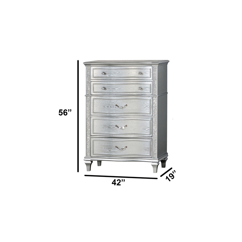 Best Quality Furniture Glam Glitter & Silver Embossed Wood Dresser Chest