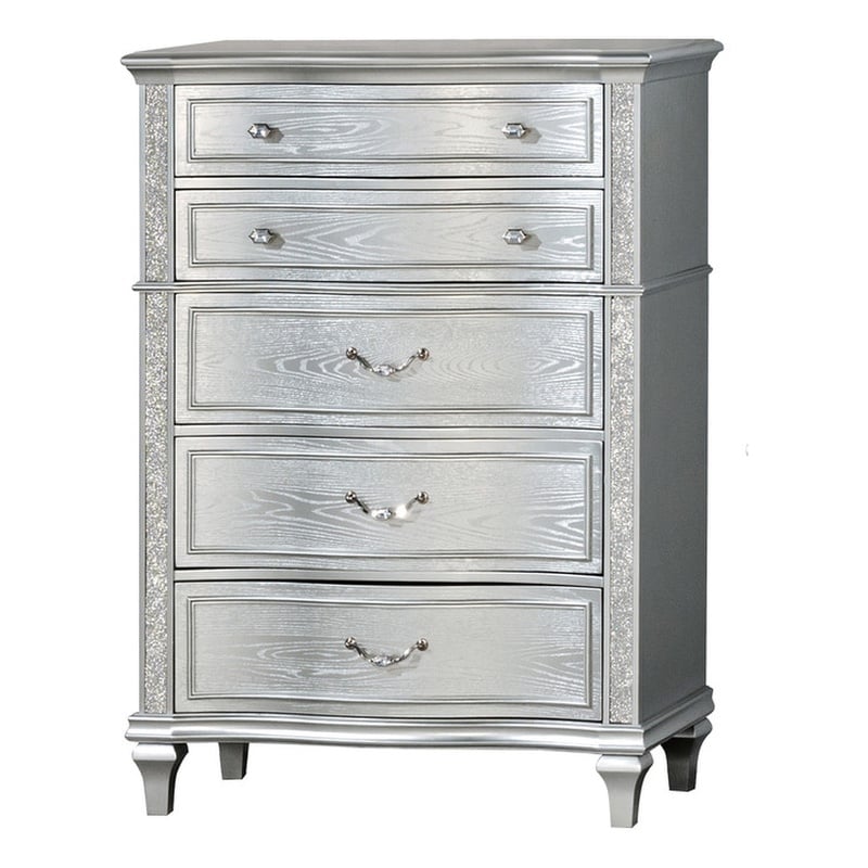 Best Quality Furniture Glam Glitter & Silver Embossed Wood Dresser Chest