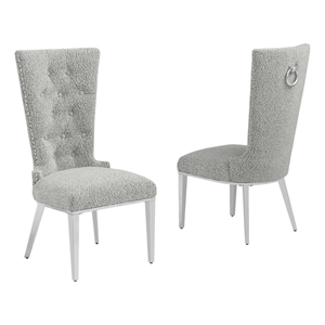 Best Quality Furniture Button Tufted Boucle Fabric Side Chairs in Rich Gray