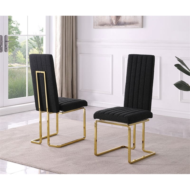 Best Quality Furniture Line Tufted Boucle Fabric Side Chairs in Black
